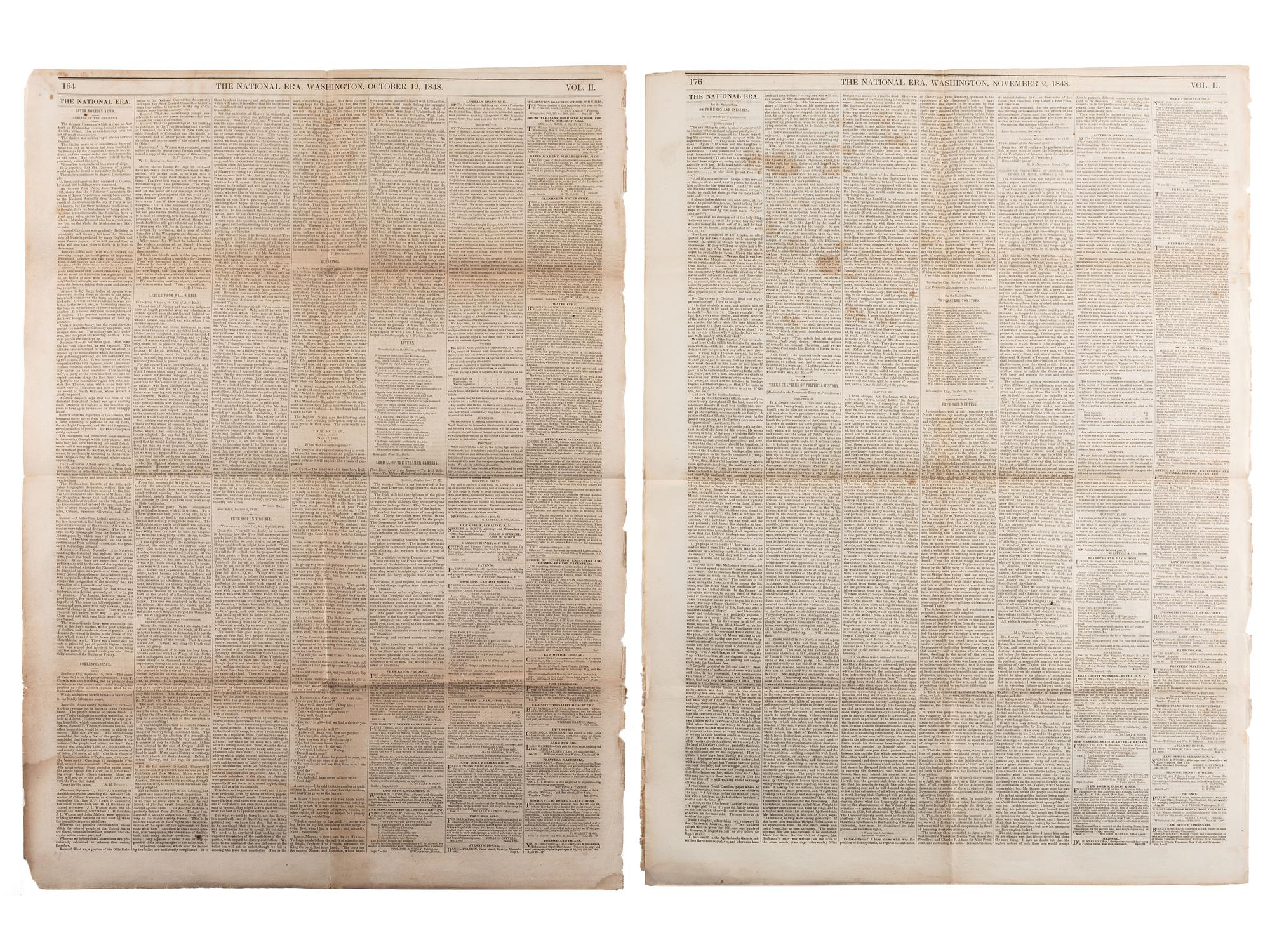 [SLAVERY & ABOLITION]. A group of 4 issues of the anti-slavery paper, The National Era . Washington, DC: American and Foreign Anti-Slavery Society, 1848.