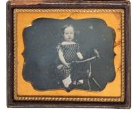 [EARLY PHOTOGRAPHY]. Sixth plate daguerreotype featuring a young girl on a hobby horse.
