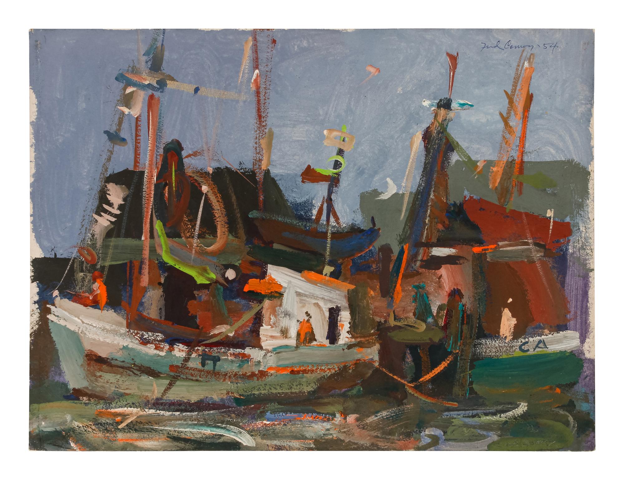 Two works: Harbor scene and Village scene