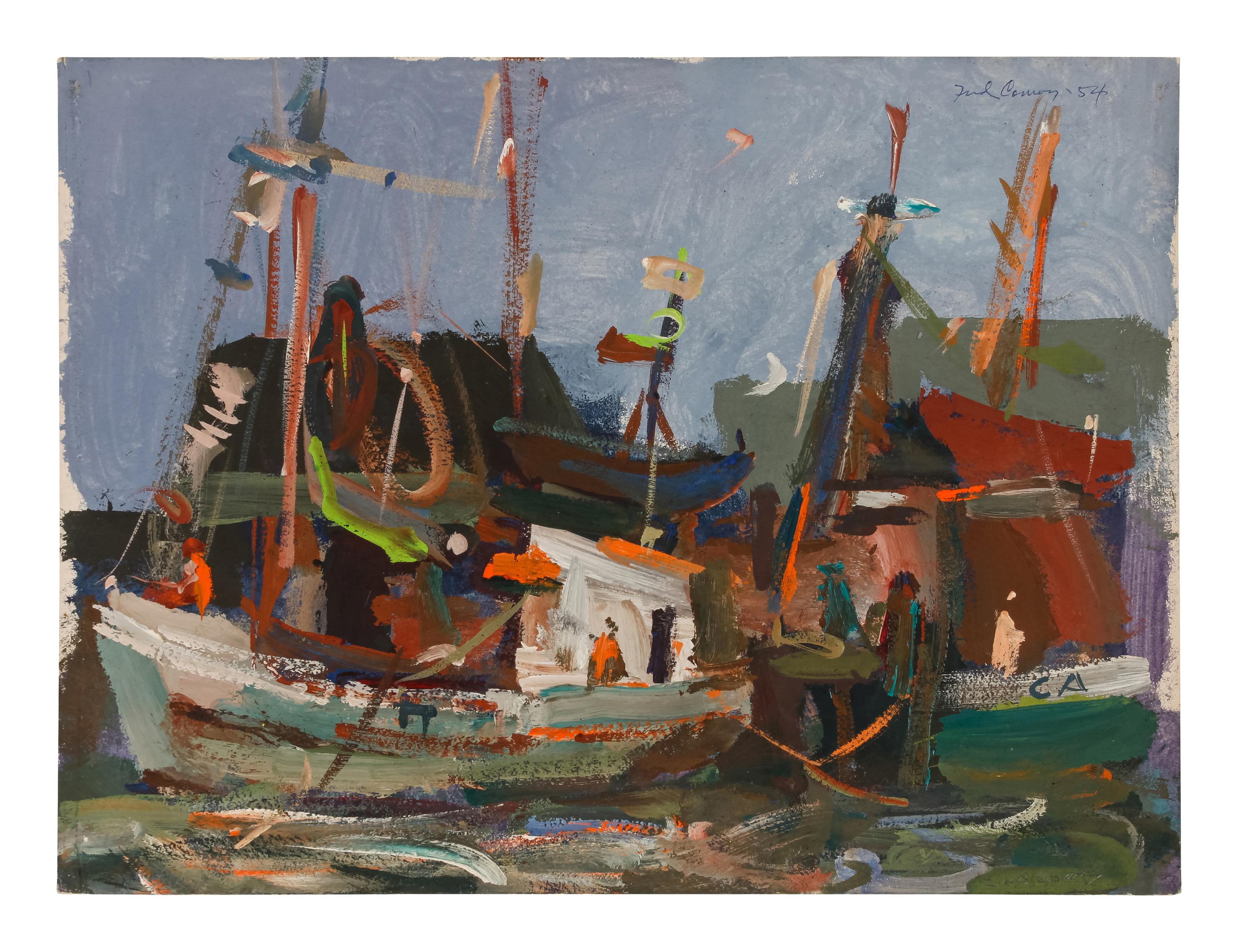 Two works: Harbor scene and Village scene