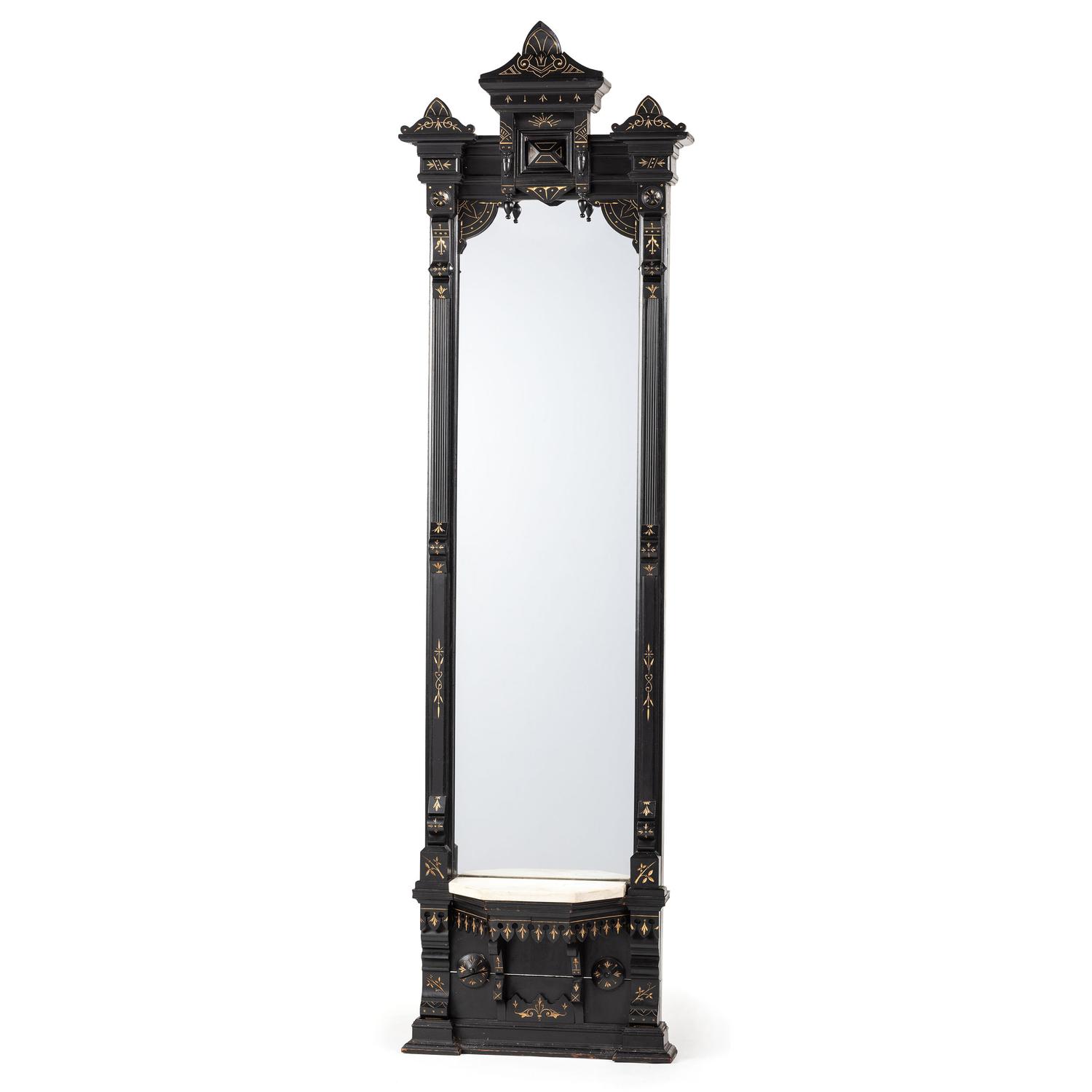 A Victorian Ebonized and Parcel Gilt Pier Mirror