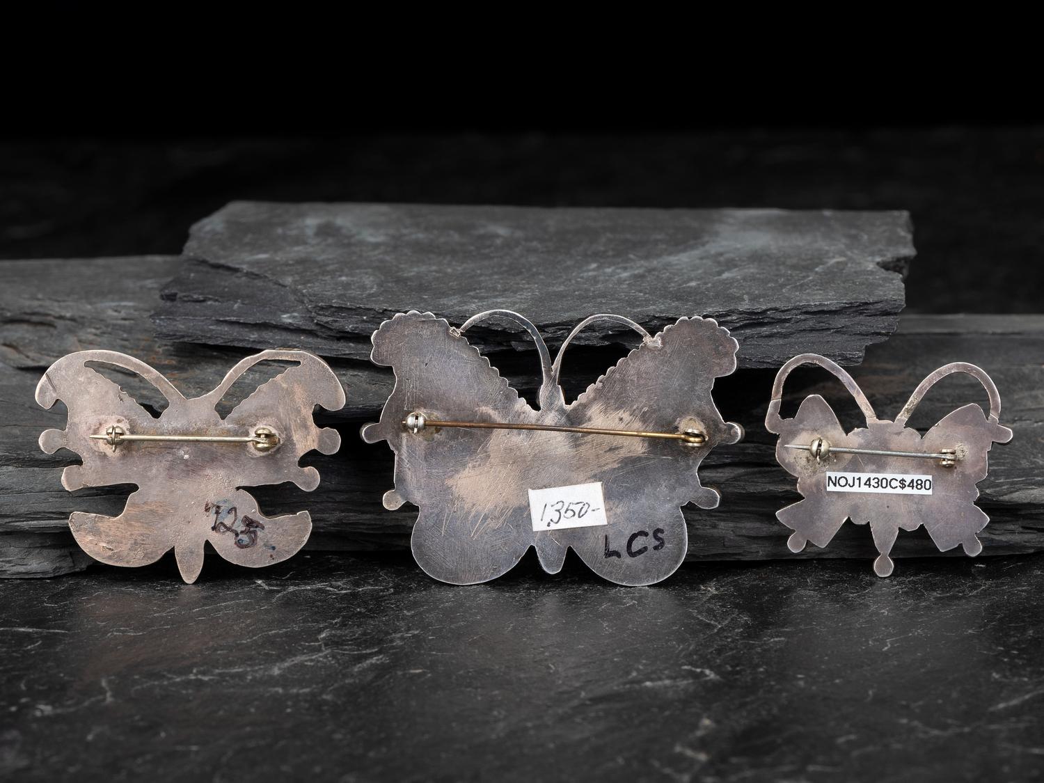 Zuni Silver and Mosaic Inlay Butterfly Pins / Brooches
