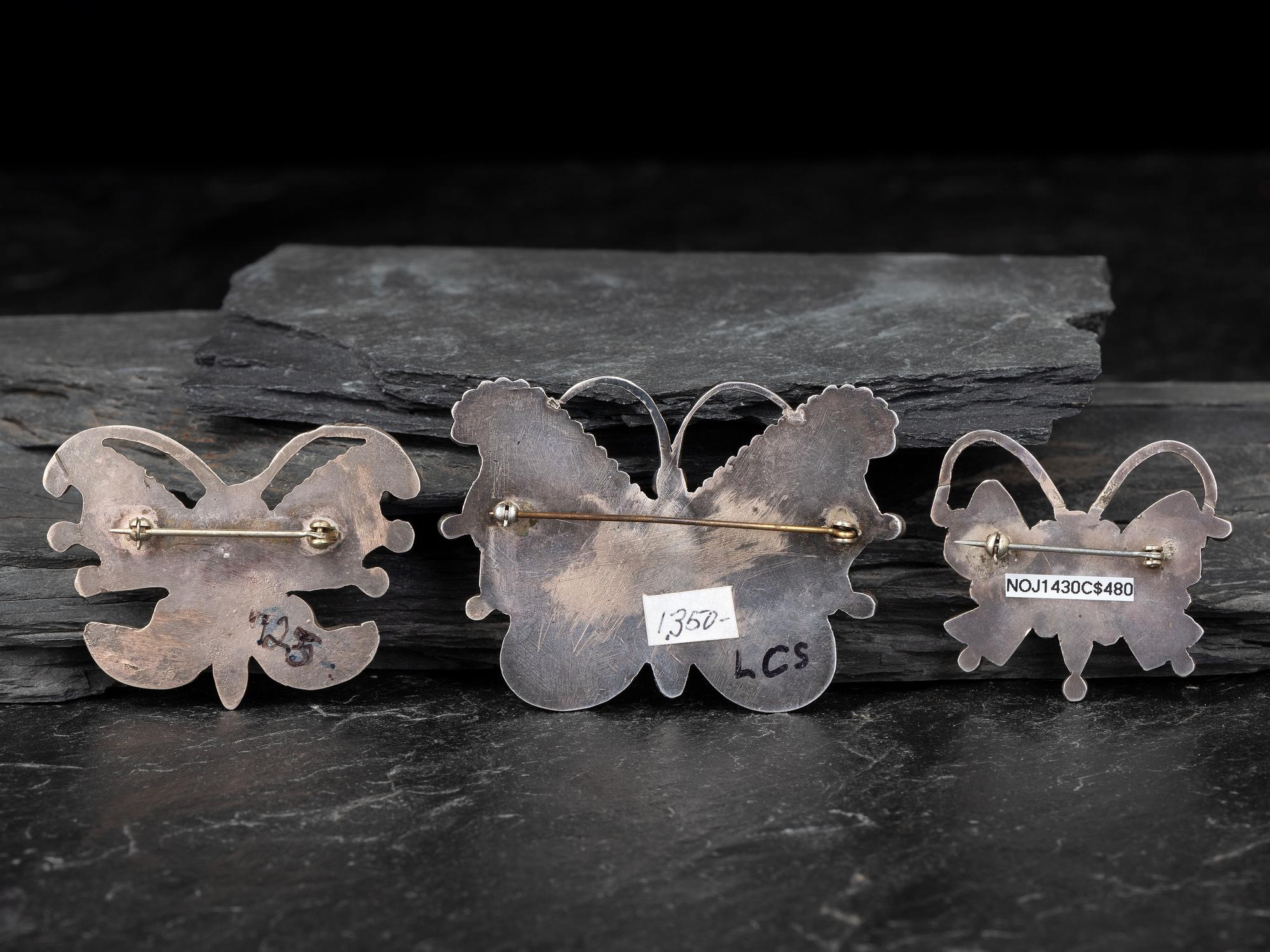 Zuni Silver and Mosaic Inlay Butterfly Pins / Brooches