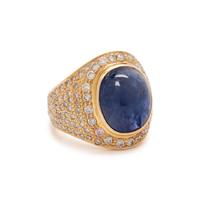 YELLOW GOLD, SAPPHIRE AND DIAMOND RING