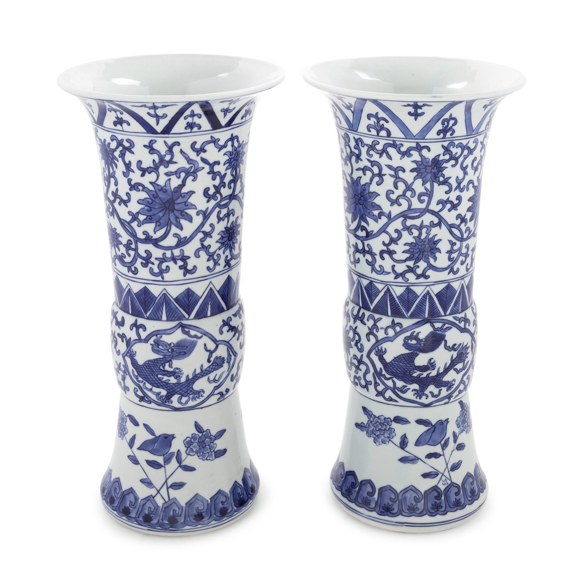 A Pair of Chinese Blue and White Porcelain Gu Vases