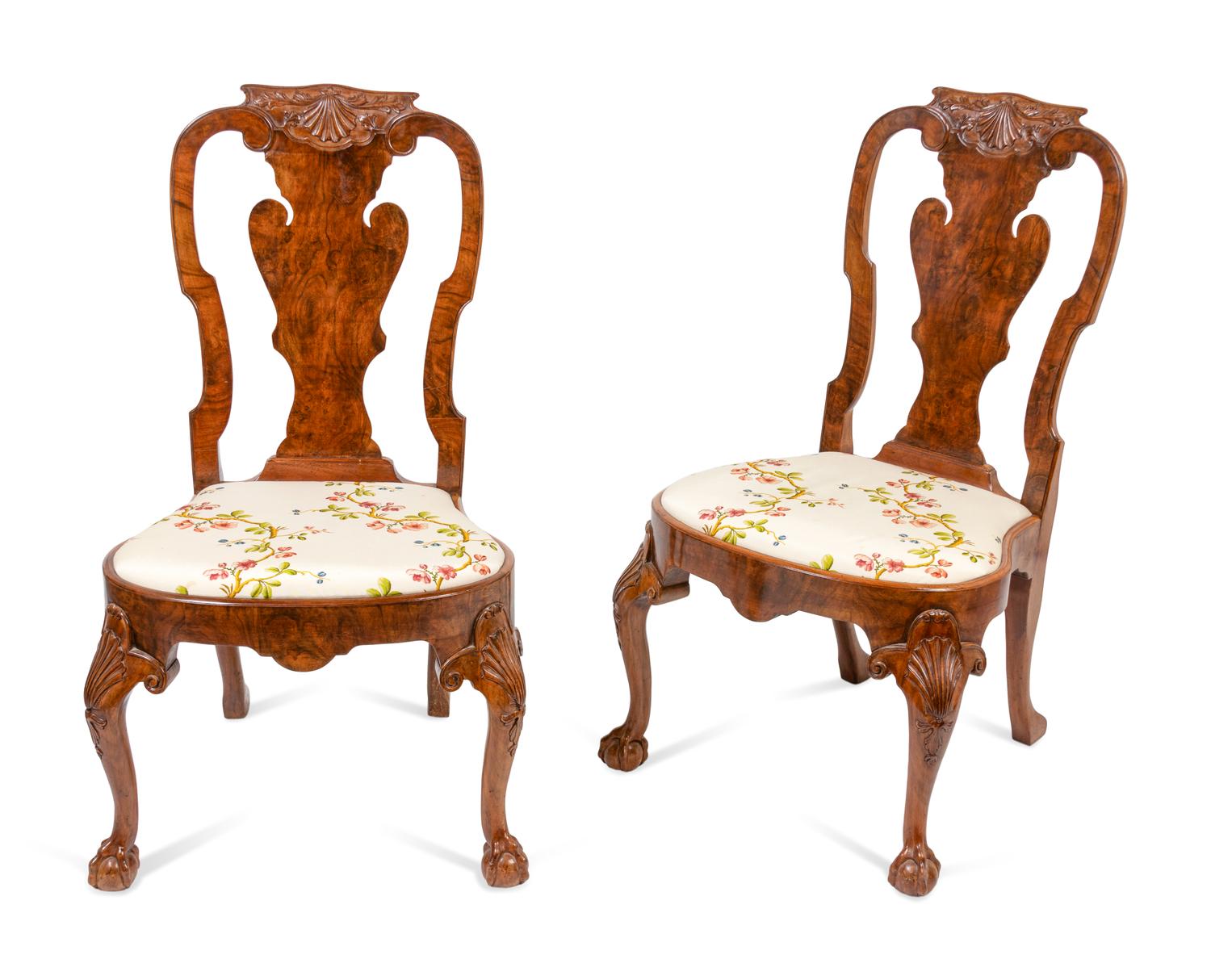 A Set of Ten George II Style Walnut Dining Chairs