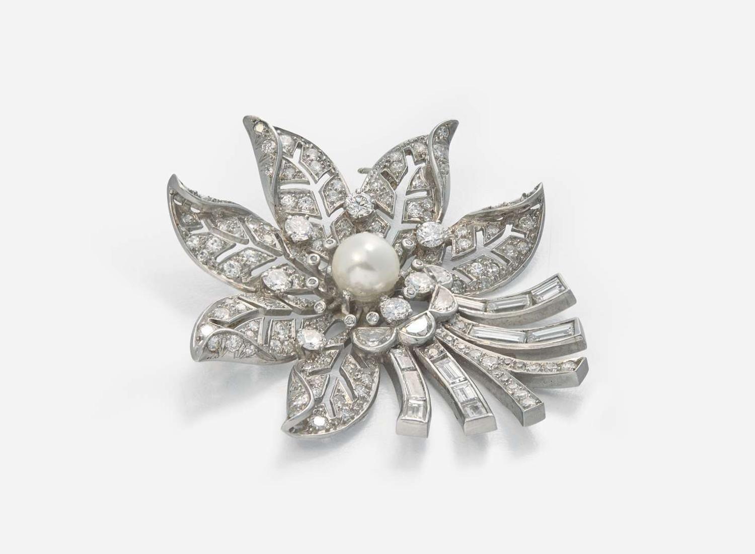 A Platinum and Diamond Flower Brooch