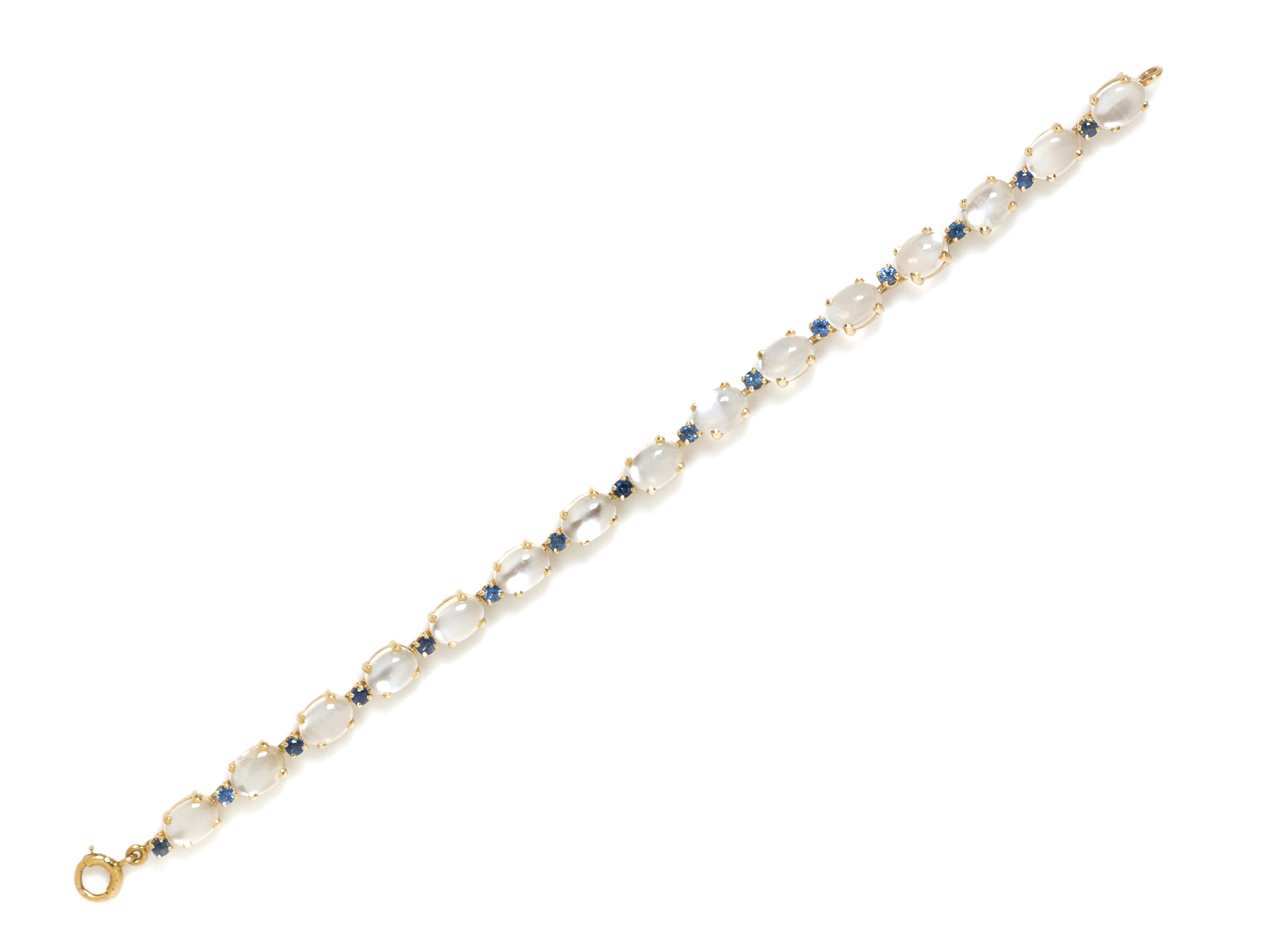 A Yellow Gold, Moonstone and Sapphire Demi Parure, 10.60 dwts.