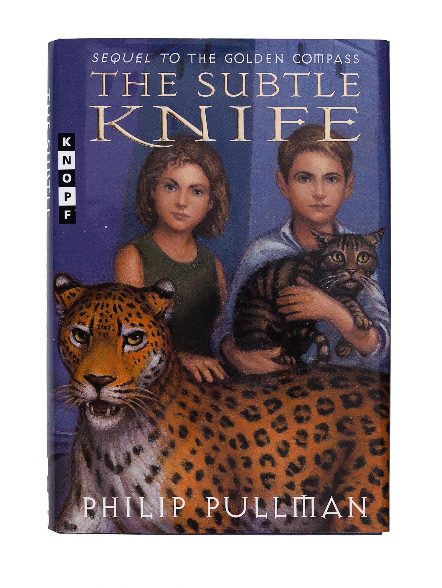 PULLMAN, Philip. [His Dark Materials trilogy:] The Golden Compass . — The Subtle Knife . — The Amber Spyglass . New York: Alfred A. Knopf, 1996-1997-2000.