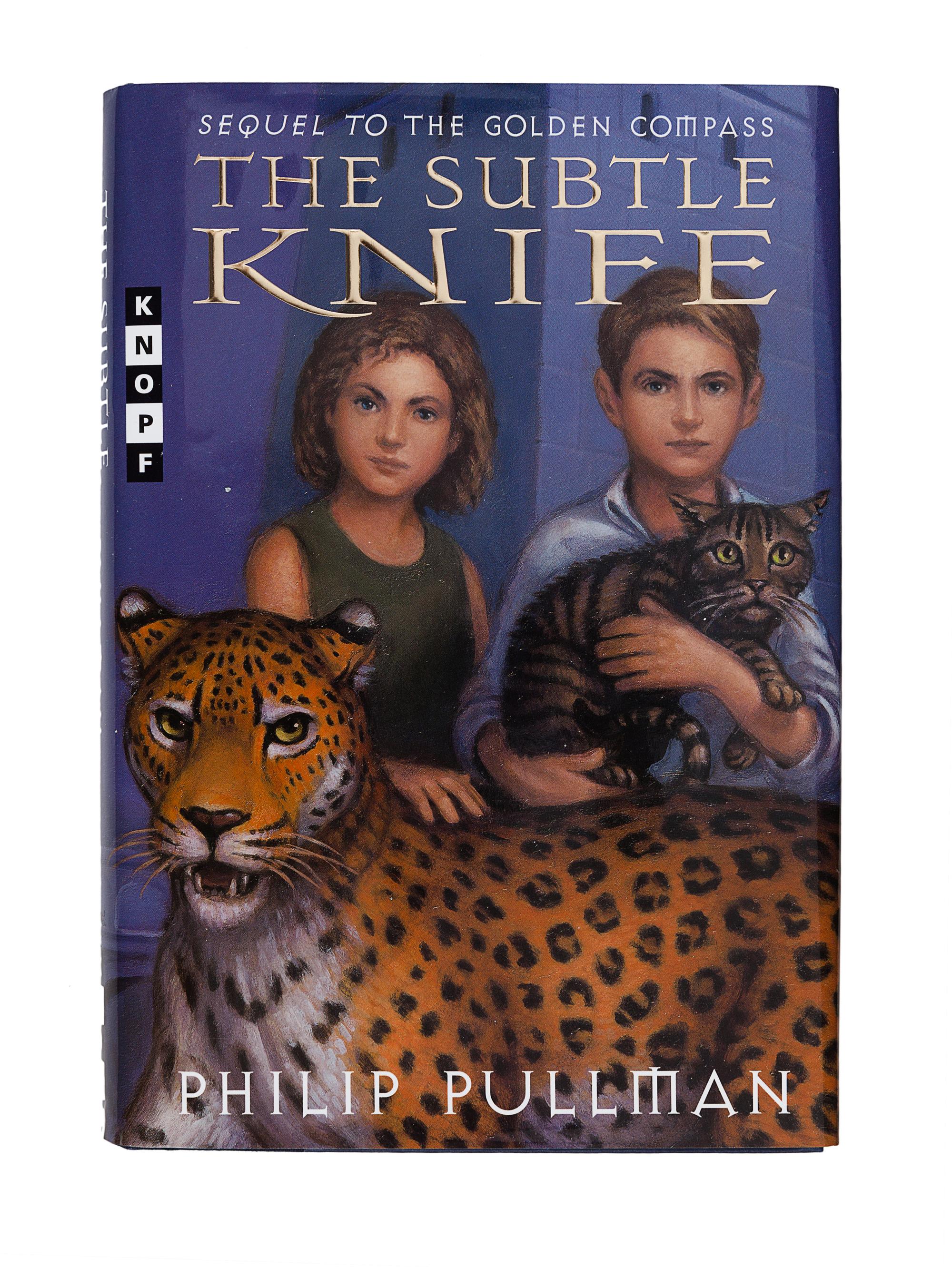 PULLMAN, Philip. [His Dark Materials trilogy:] The Golden Compass . — The Subtle Knife . — The Amber Spyglass . New York: Alfred A. Knopf, 1996-1997-2000.