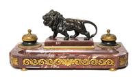 A Louis XVI Style Gilt Bronze and Marble Encrier, Width 16 3/4 inches.
