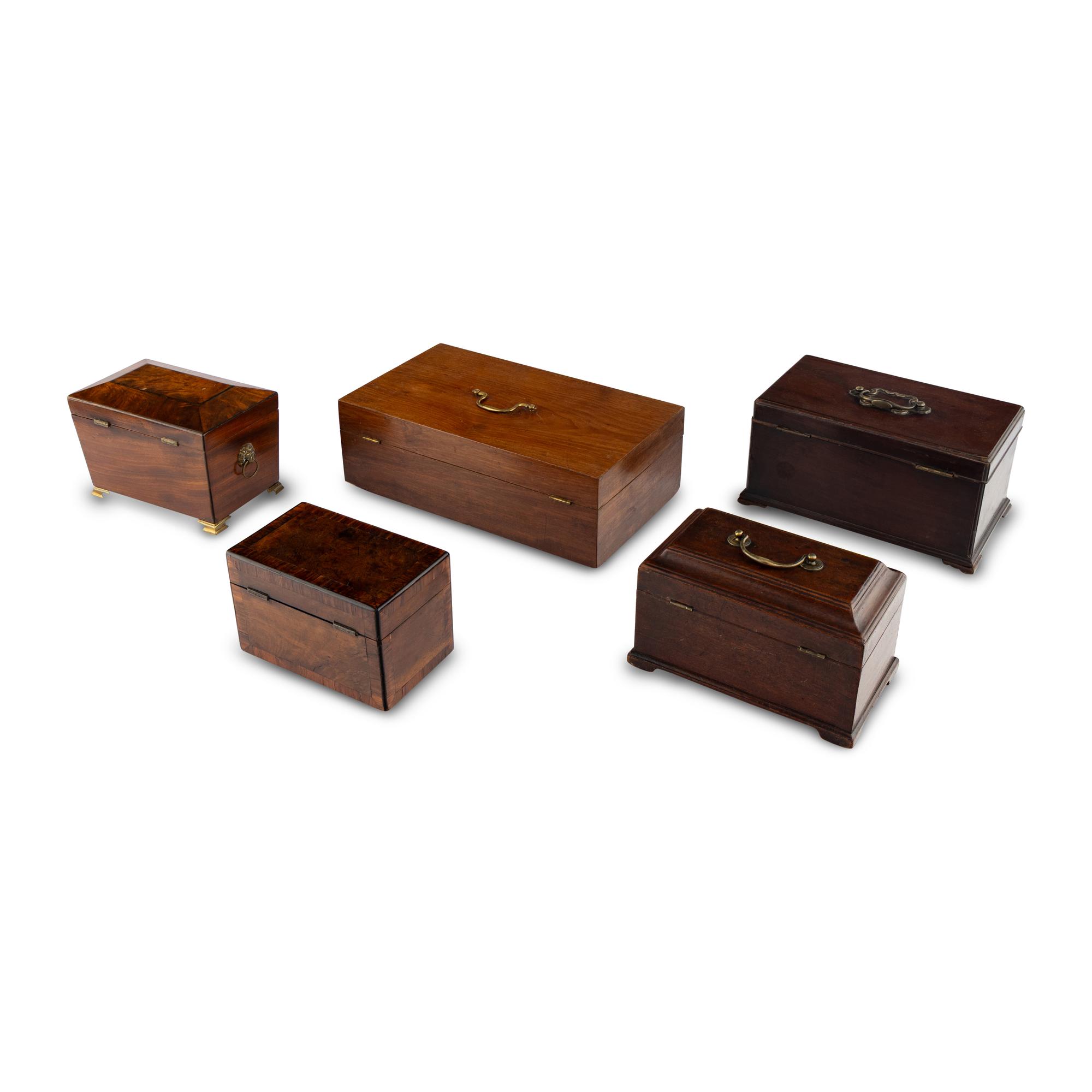 Four English Mahogany Tea Caddies