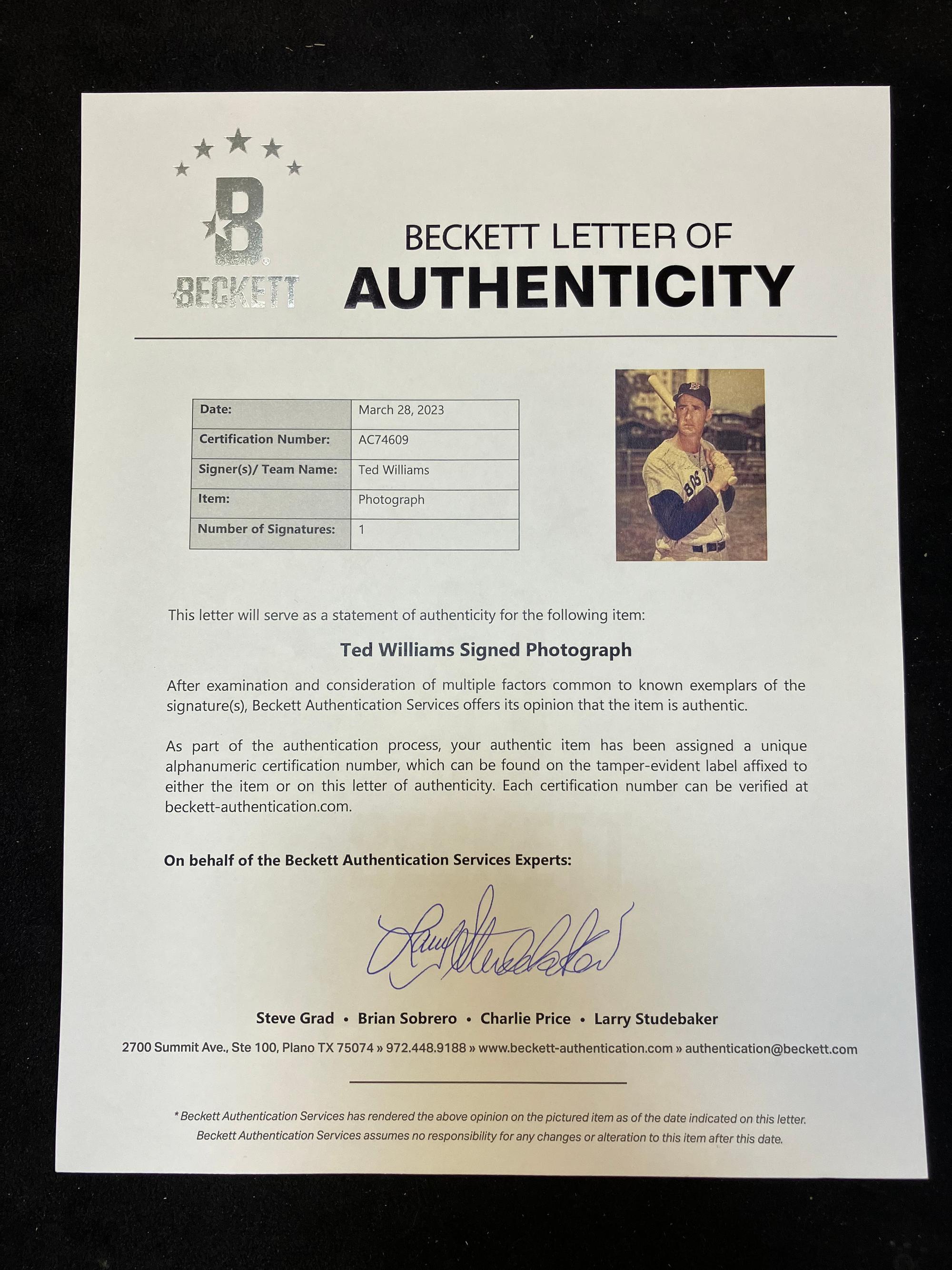 A Group of Mickey Mantle and Ted Williams Signed Autograph Photos (Beckett Authentication Services Letters)
