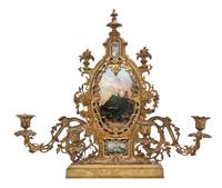 A Chinese Chippendale Style Gilt Bronze Four-Light Candelabrum, Height 20 3/4 x width 23 inches.