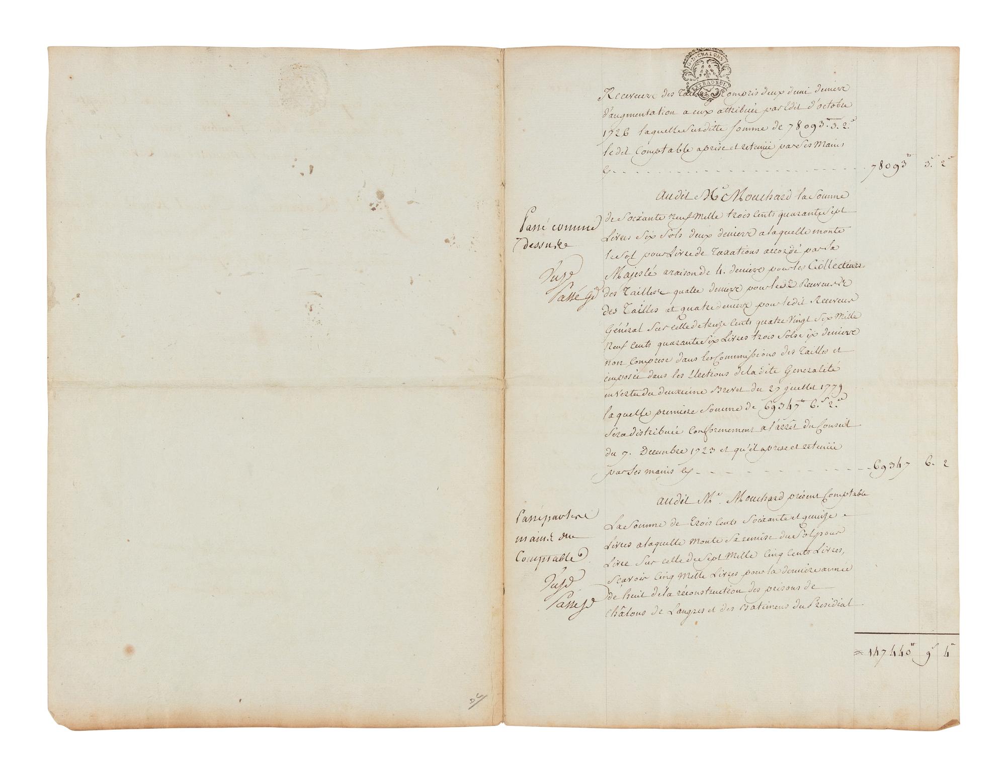 LOUIS XVI, King of France (1754-1793). Document signed ("Louis"), 23 December 1783. Countersigned by several ministers.