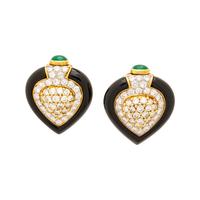 DIAMOND, EMERALD AND ONYX CLIP EARRINGS