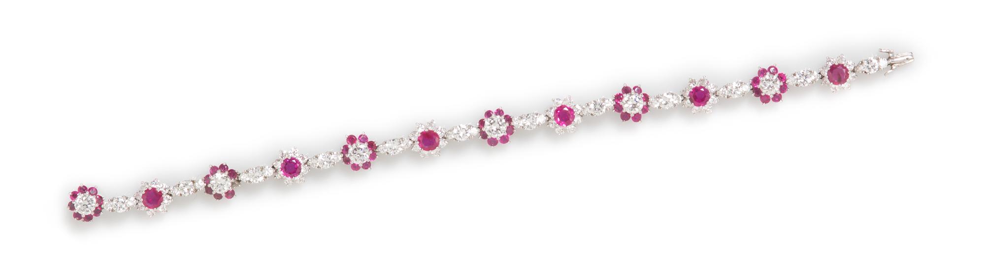 A Vintage Platinum, Diamond and Ruby Bracelet, 12.40 dwts.