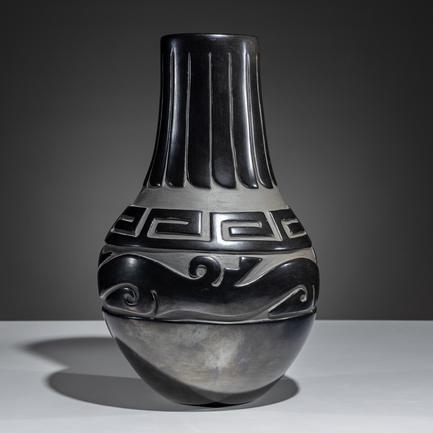 Carved Blackware Vase, with Avanyu