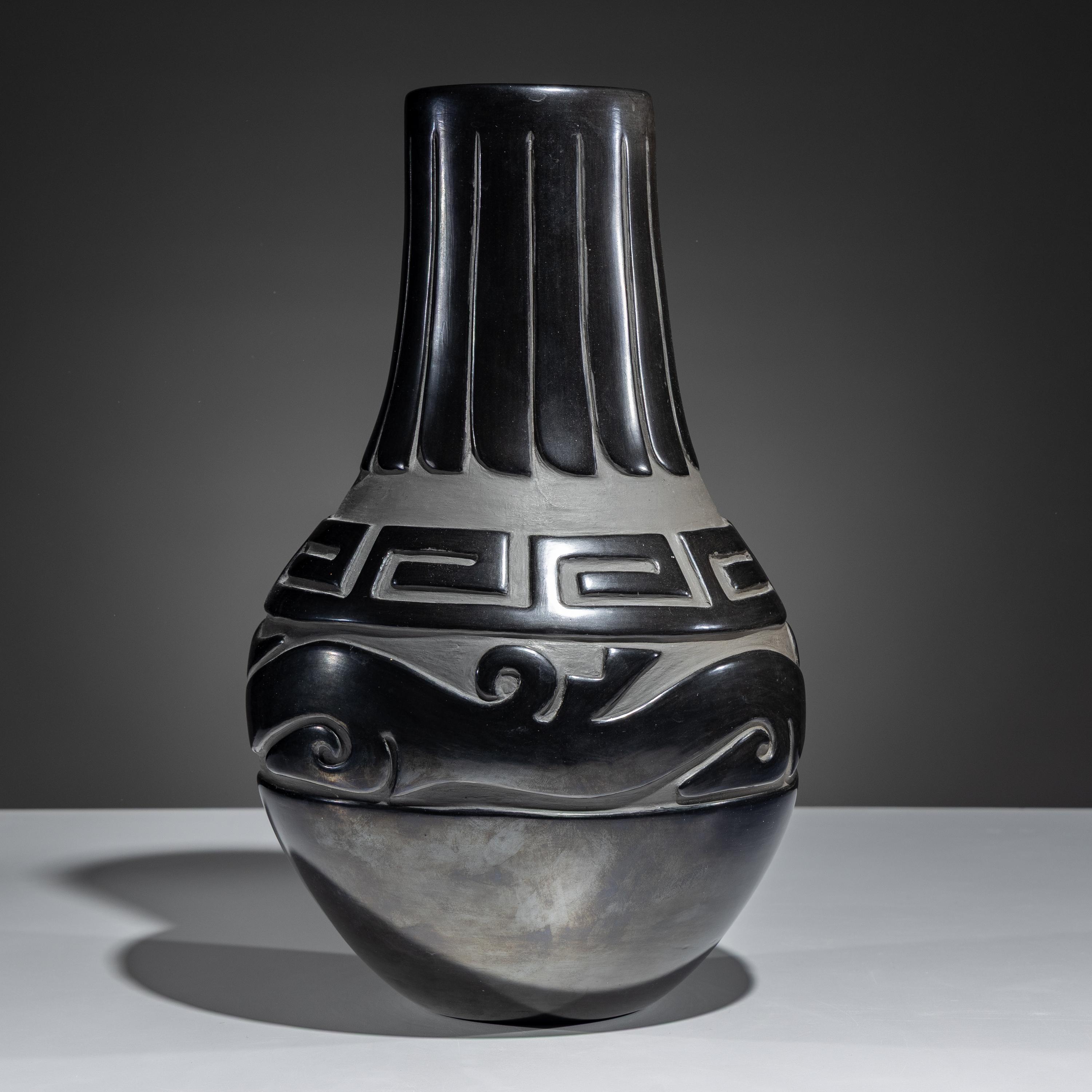 Carved Blackware Vase, with Avanyu