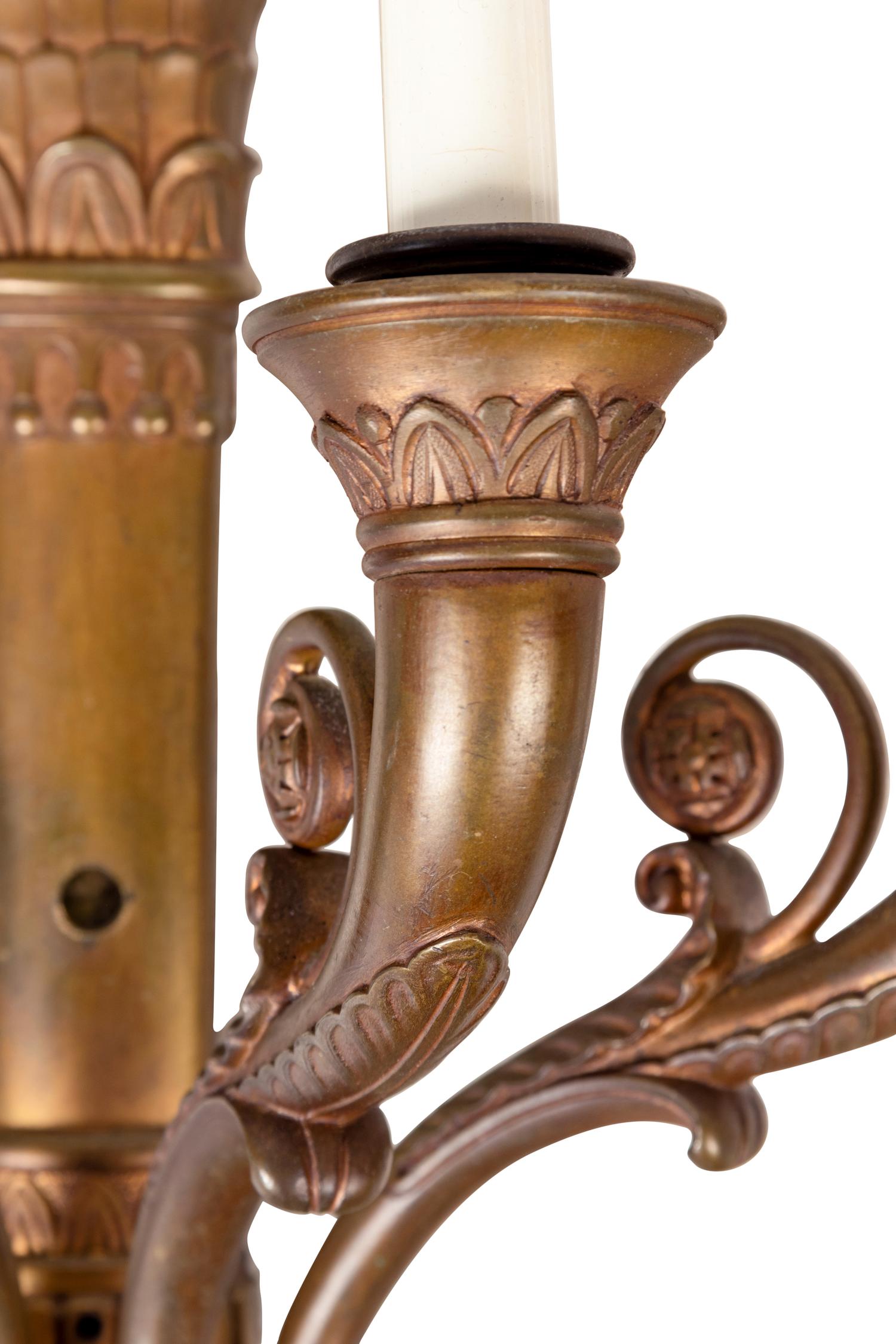 A Pair of Empire Style Gilt Bronze Four-Light Sconces