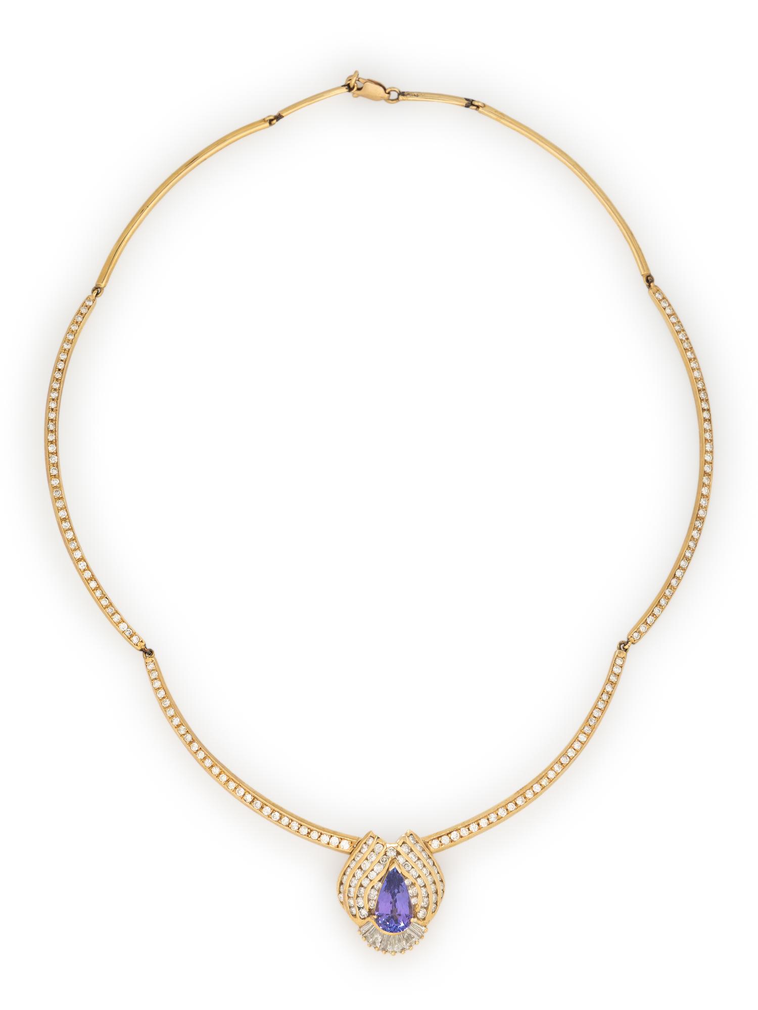 TANZANITE, DIAMOND, AND YELLOW GOLD NECKLACE