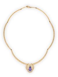 TANZANITE, DIAMOND, AND YELLOW GOLD NECKLACE