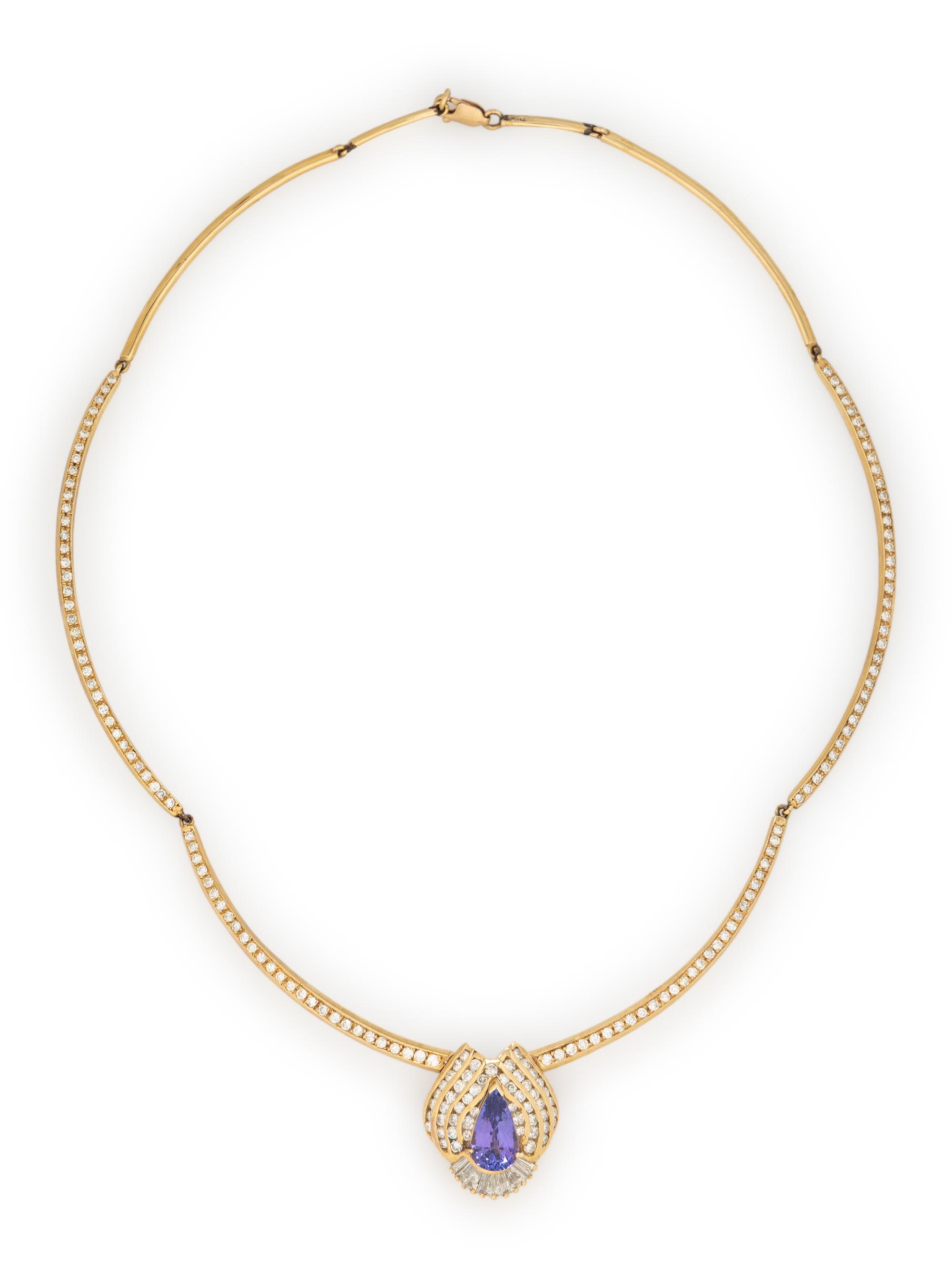 TANZANITE, DIAMOND, AND YELLOW GOLD NECKLACE