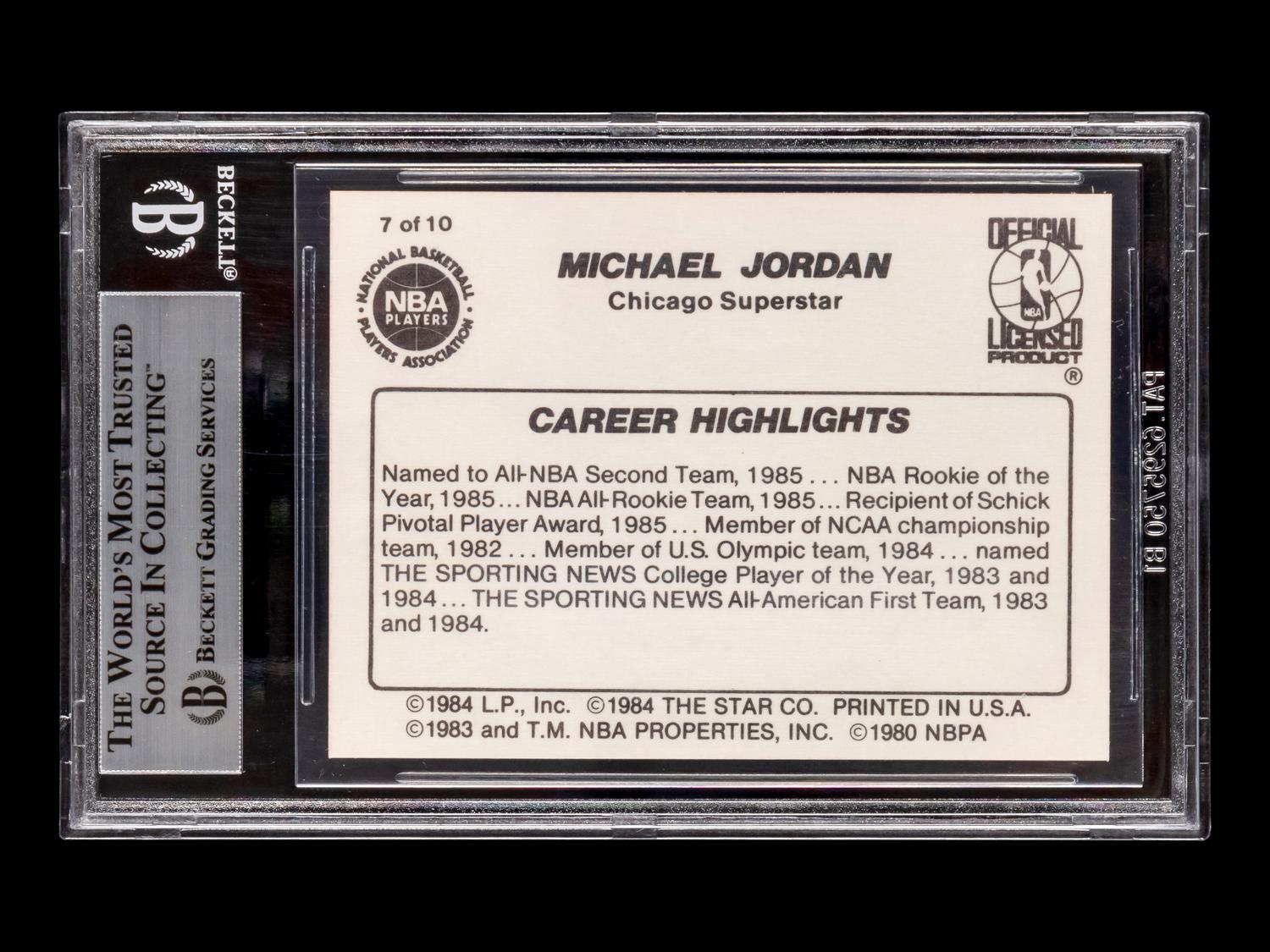 A 1986 Star Michael Jordan Set Career Highlights Card No. 7 (BGS 7 NEAR MINT)