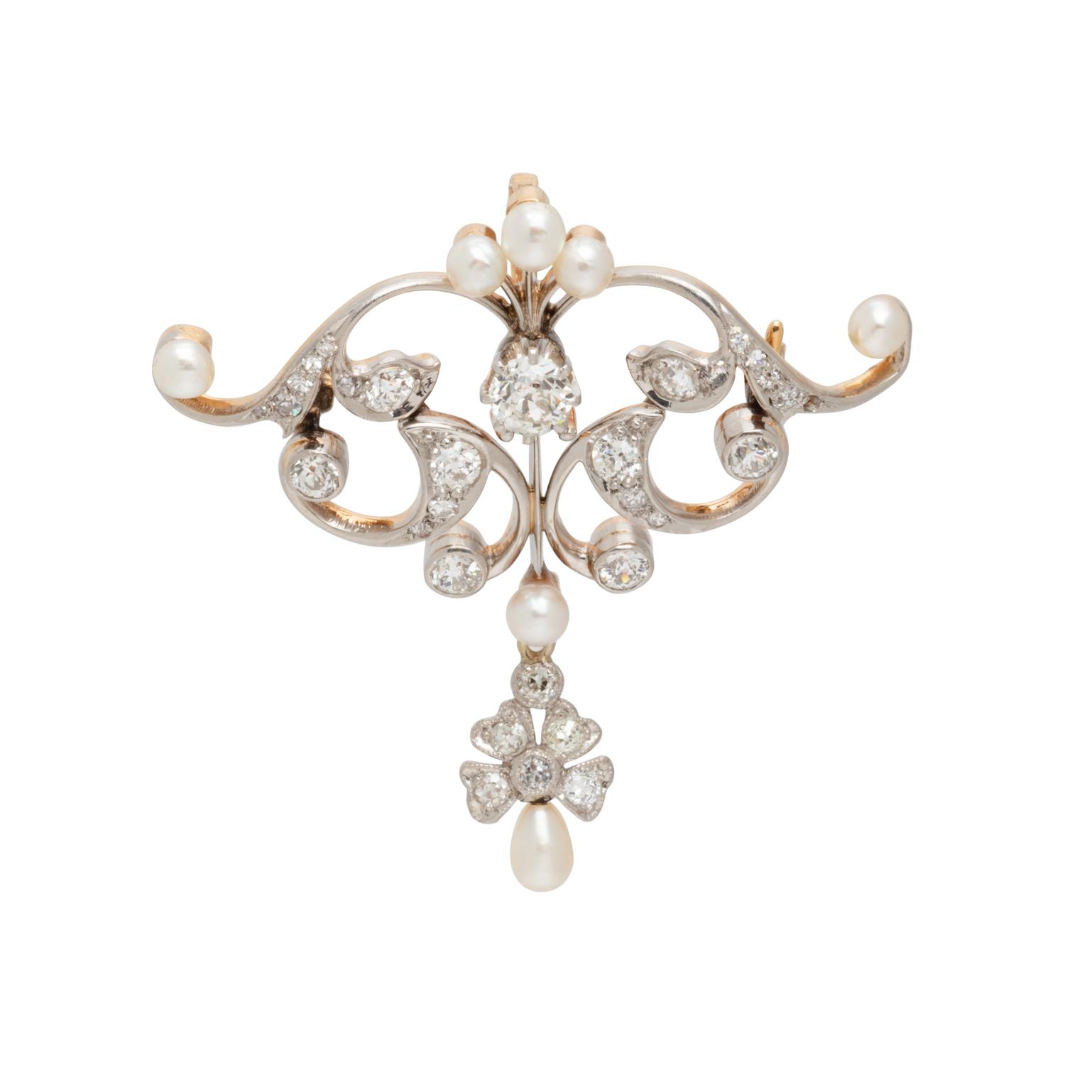 EDWARDIAN, DIAMOND AND PEARL PENDANT/BROOCH