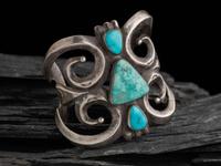 Large Navajo Sandcast Silver and Turquoise Cuff Bracelet