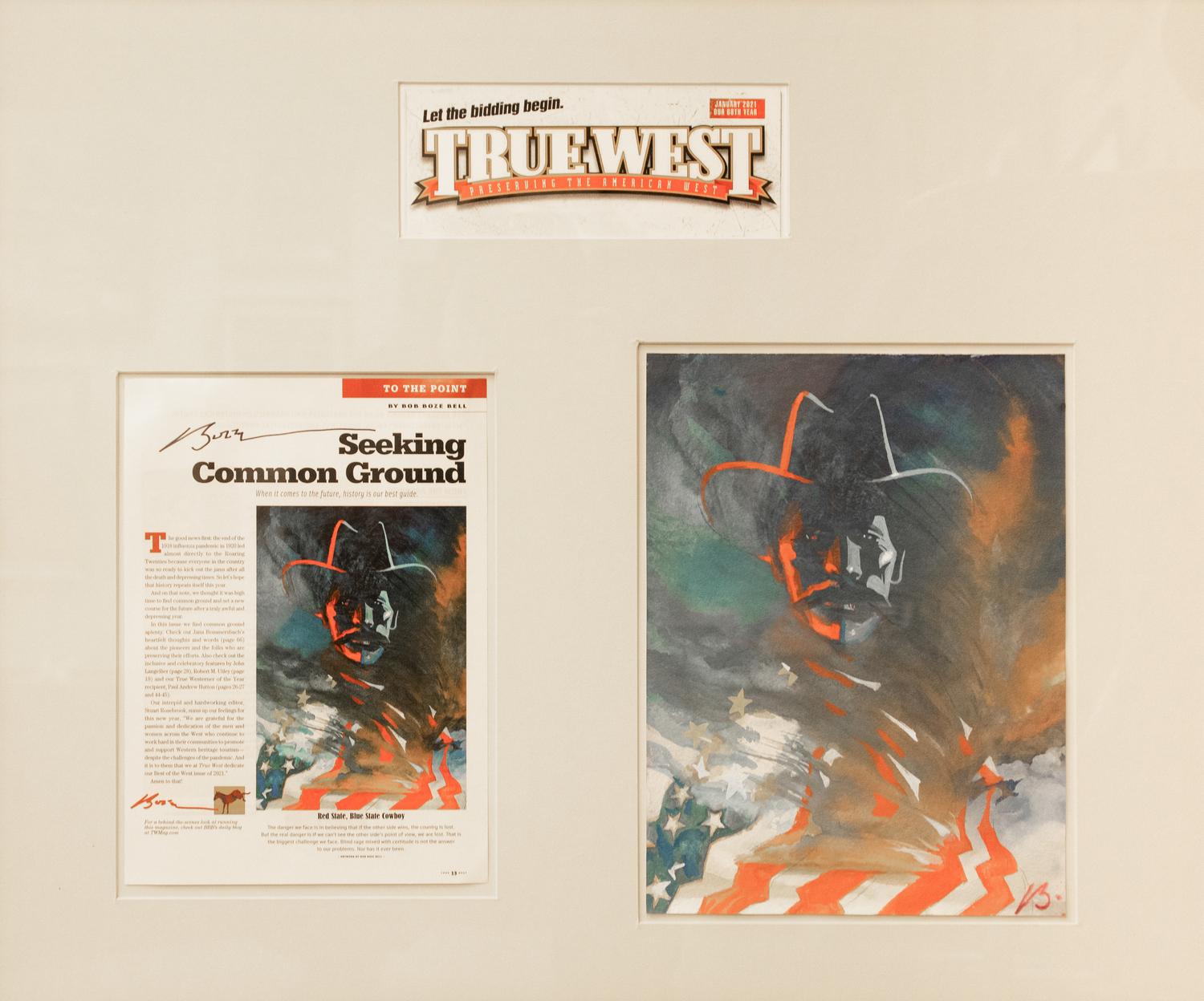 Red State, Blue State Cowboy #9, together with a signed page from the January 2021 issue of True West magazine in which the art appeared