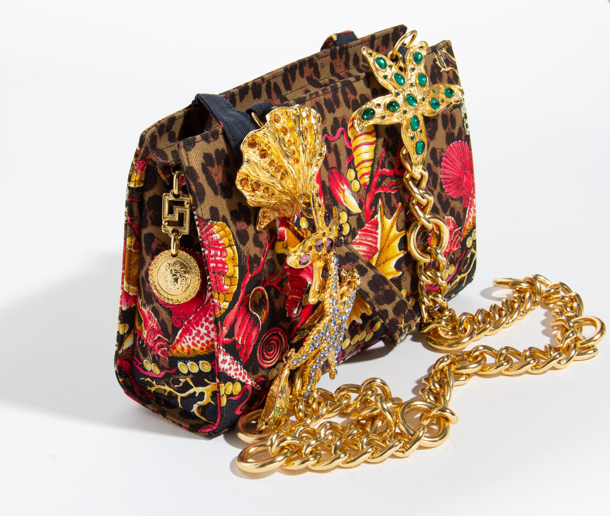 A Gianni Versace Silk Shell Print Ornate Shoulder Bag, 9.25" x 6.5" x 2.75"; Strap drop: 20.5".