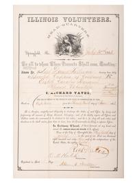 [CIVIL WAR] YATES, Richard (1815-1873). Illinois Volunteers appointment for Darius Sullivan signed ("Rich Yates"), as Governor. Springfield, IL, 30 July 1863.