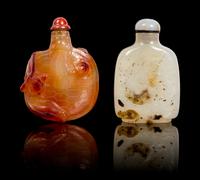 Two Agate Snuff Bottles Height of each 3 inches.