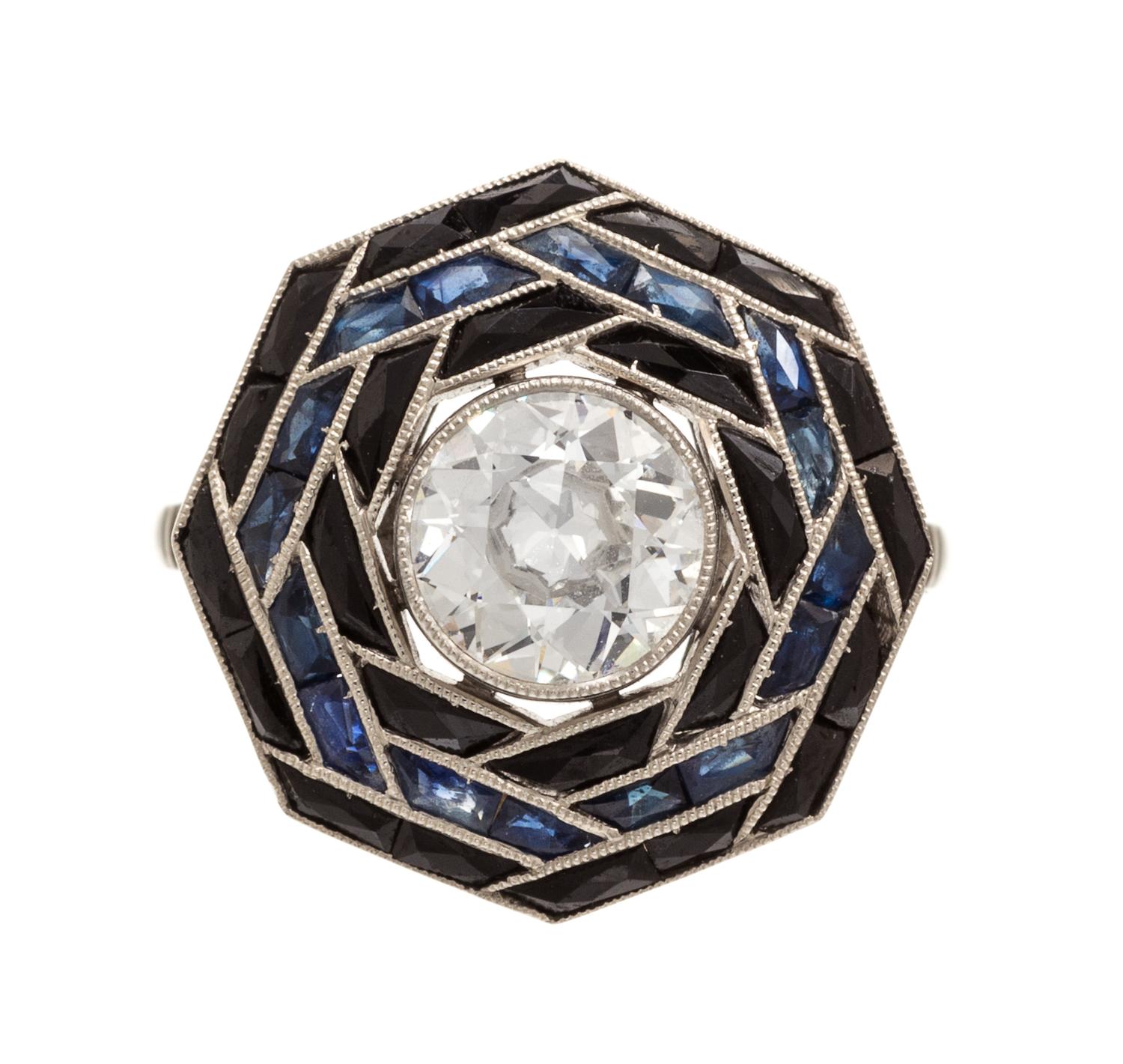 A Platinum, Diamond and Sapphire Ring, 3.90 dwts.