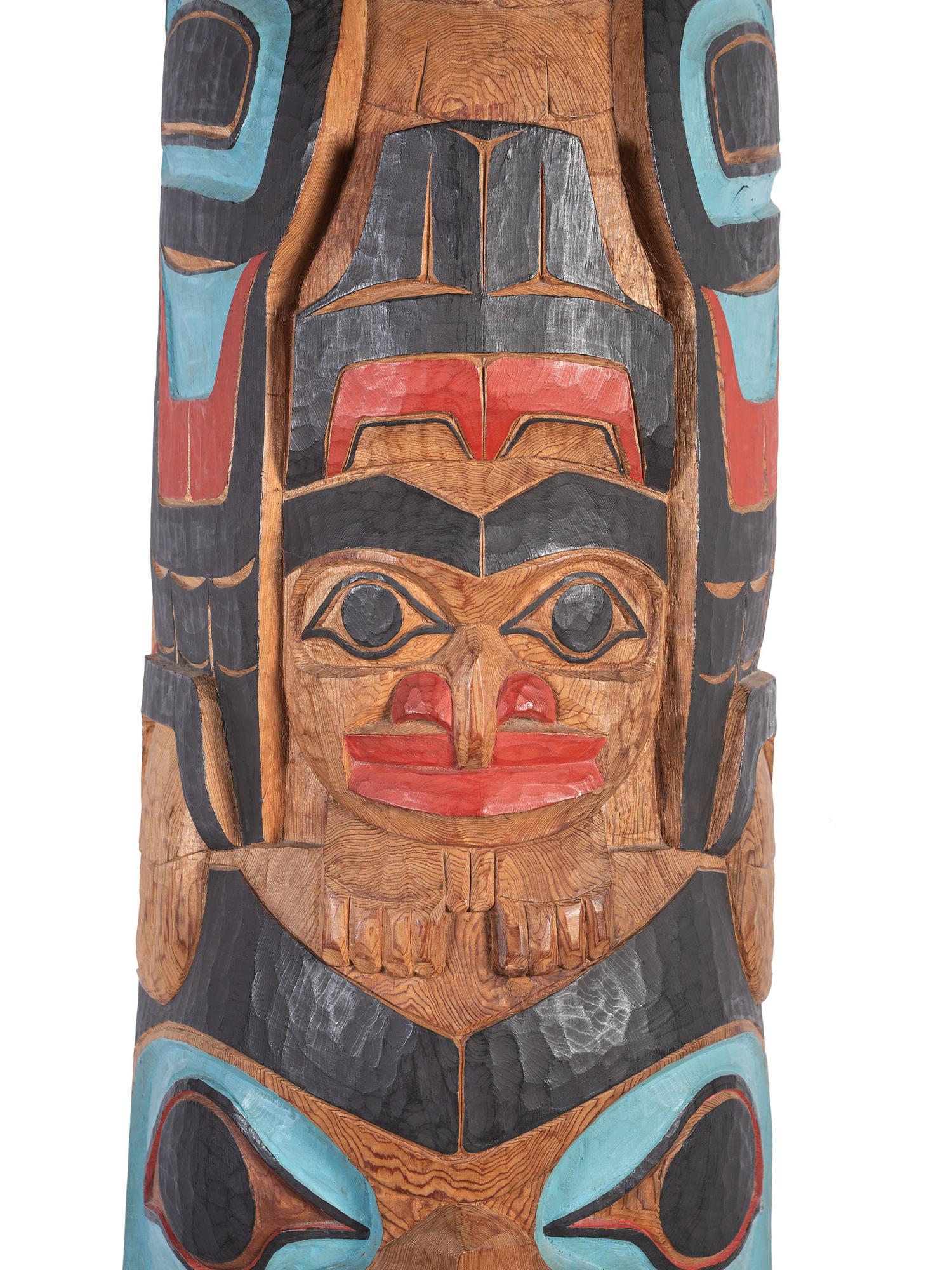 Large Carved and Brightly Painted Totem Pole