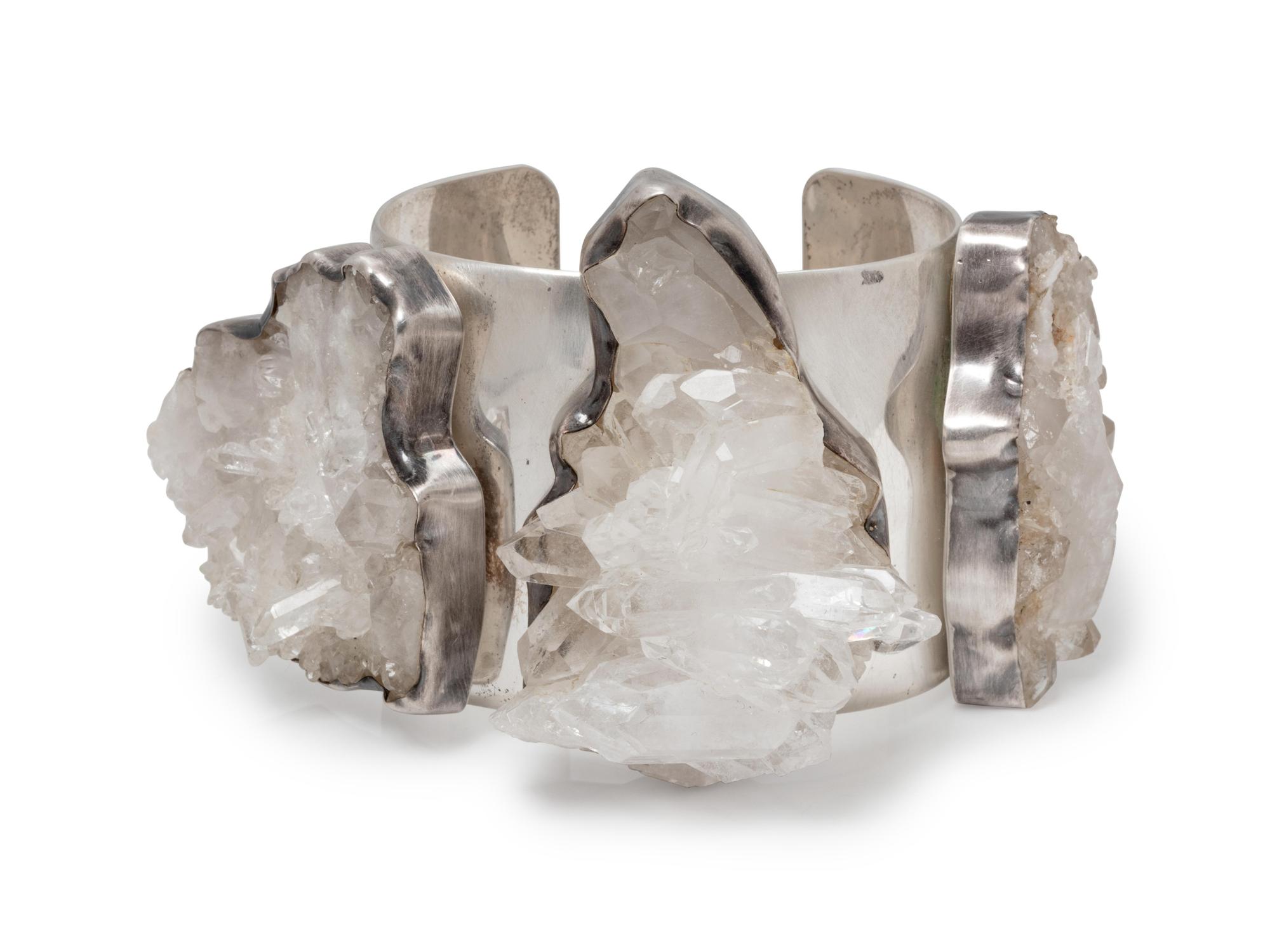 A Sterling Silver and Rock Crystal Cuff Bracelet, Rebecca Collins,