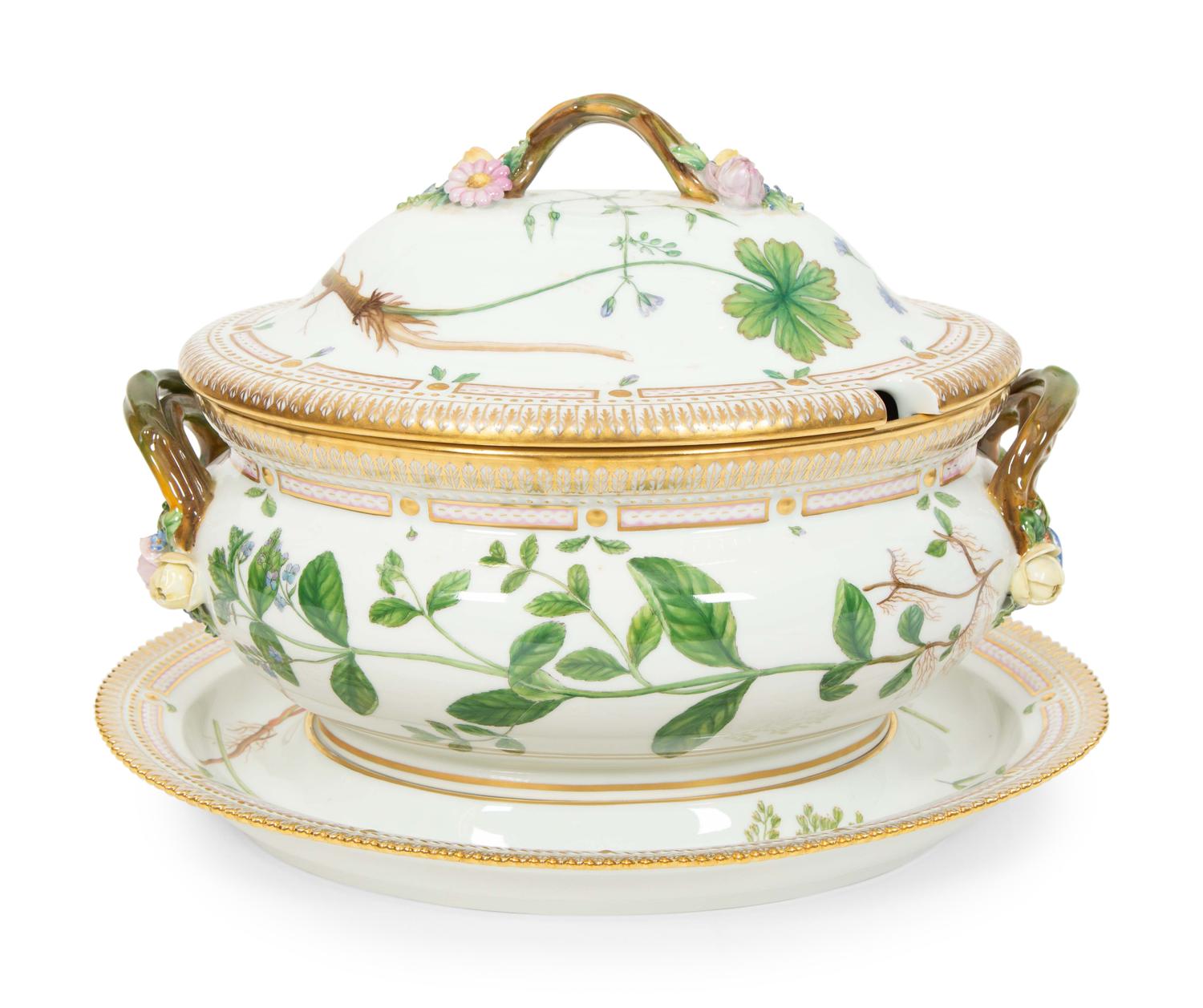 A Royal Copenhagen Flora Danica Large Porcelain Tureen and Underplate