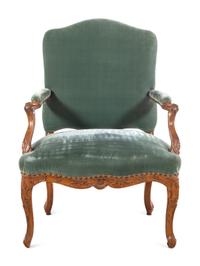 A Régence Velvet-Upholstered Beechwood Armchair