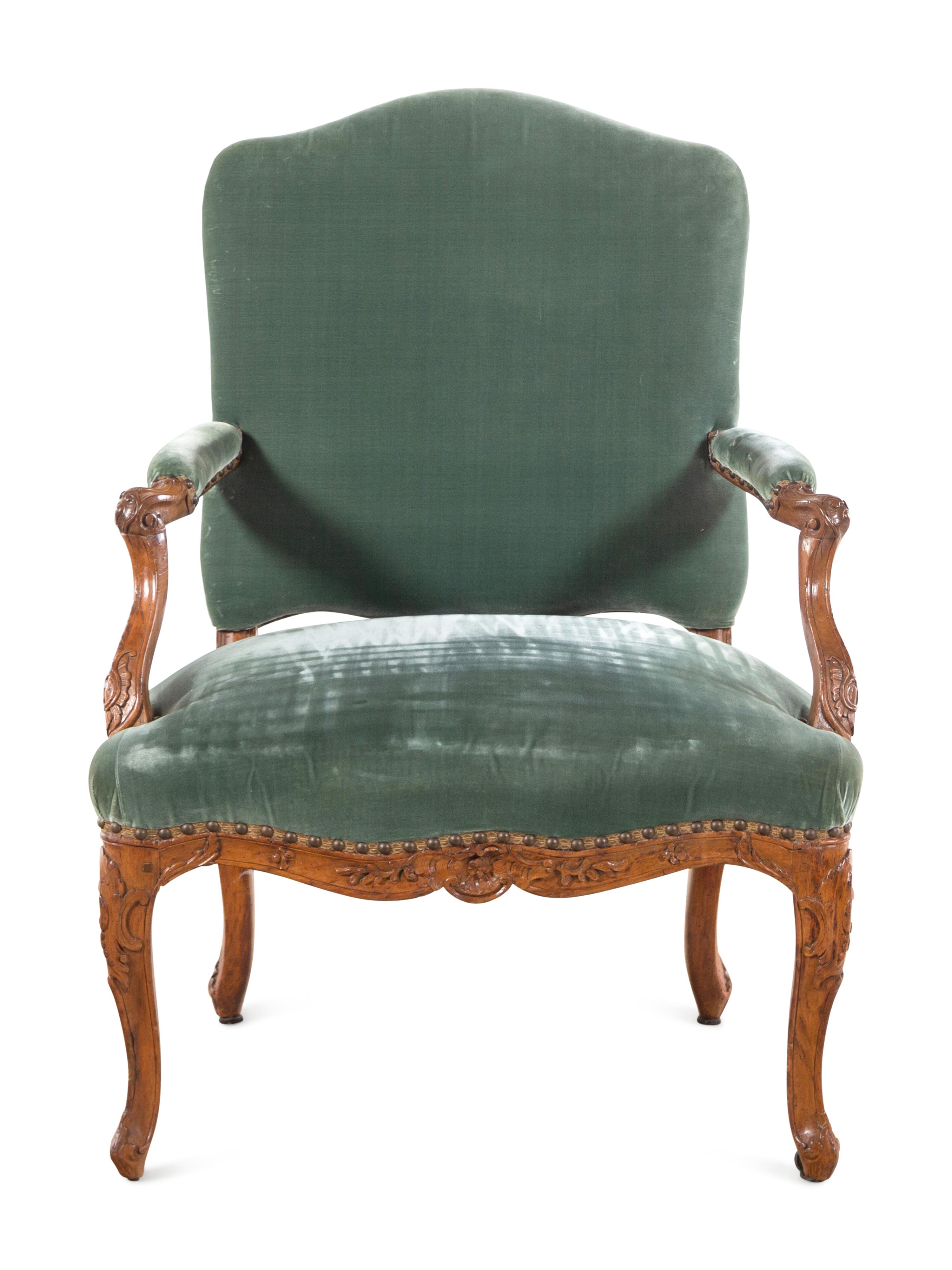 A Régence Velvet-Upholstered Beechwood Armchair