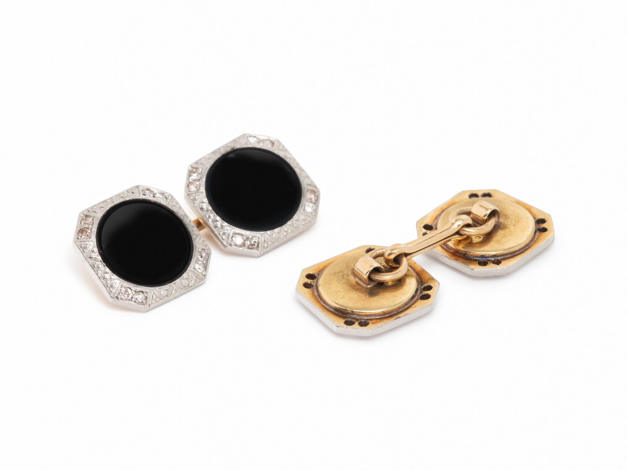 ONYX AND DIAMOND CUFFLINKS