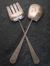 Navajo Stamped Silver Serving Spoon and Fork Set