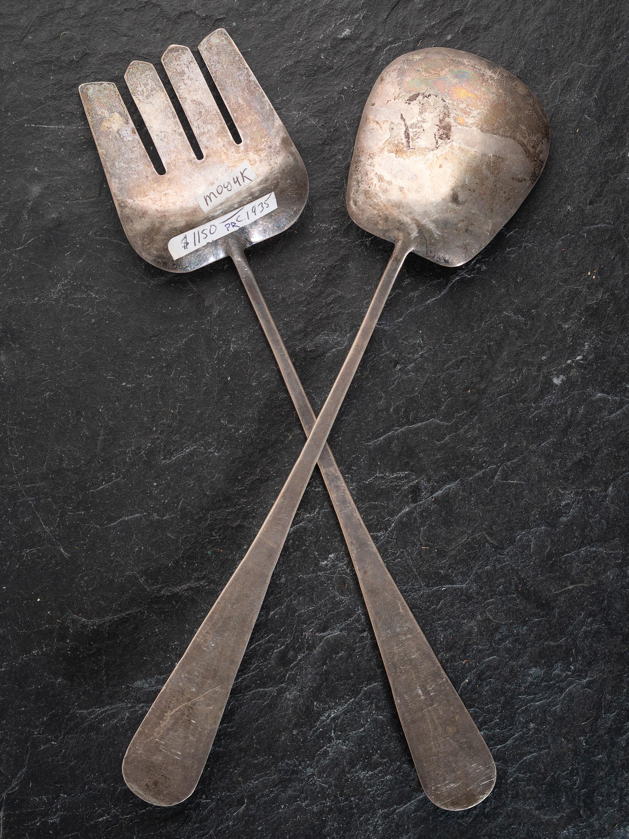 Navajo Stamped Silver Serving Spoon and Fork Set