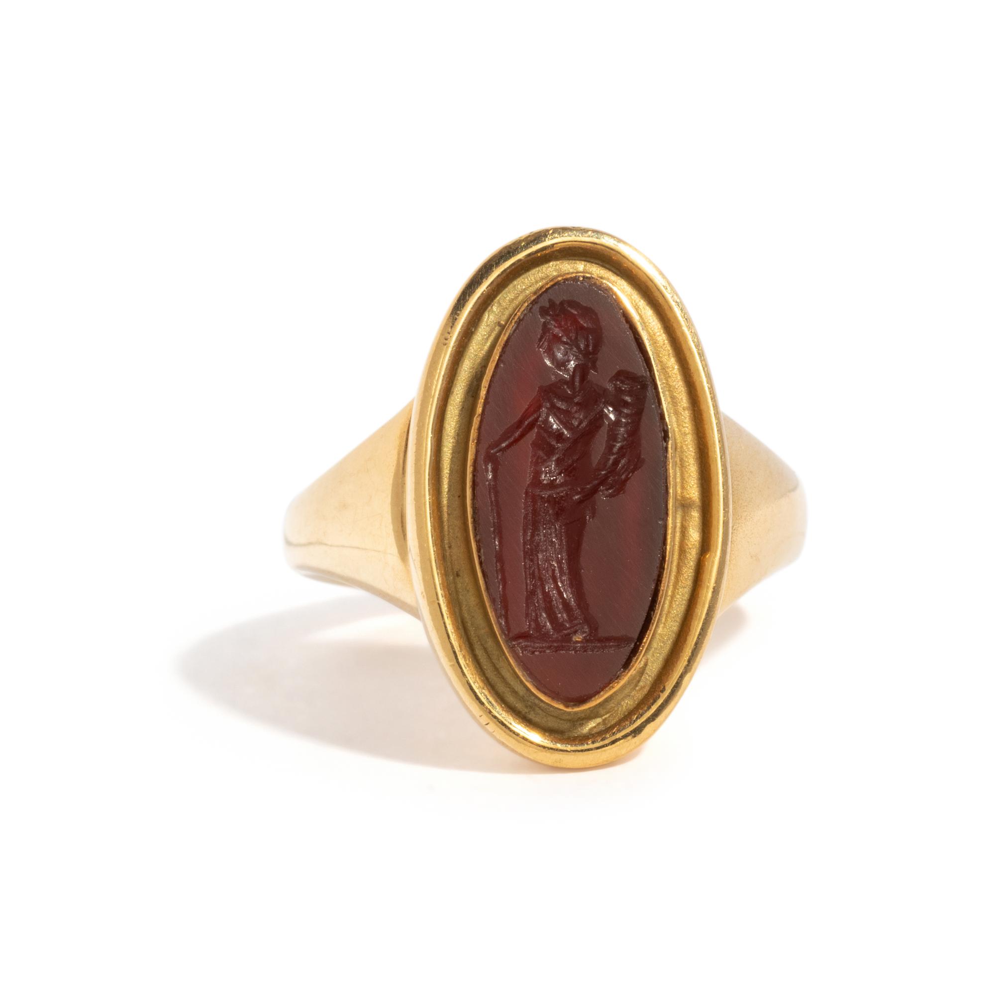 A Roman Carnelian Ring Stone with the Goddess Ceres — Set in a gold ring