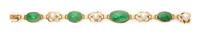A Vintage Yellow Gold, Jadeite and Cultured Pearl Bracelet, Hong Kong, 15.60 dwts.