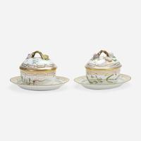 A Pair of Flora Danica Porcelain Small Tureens and Covers and Underplates Modern