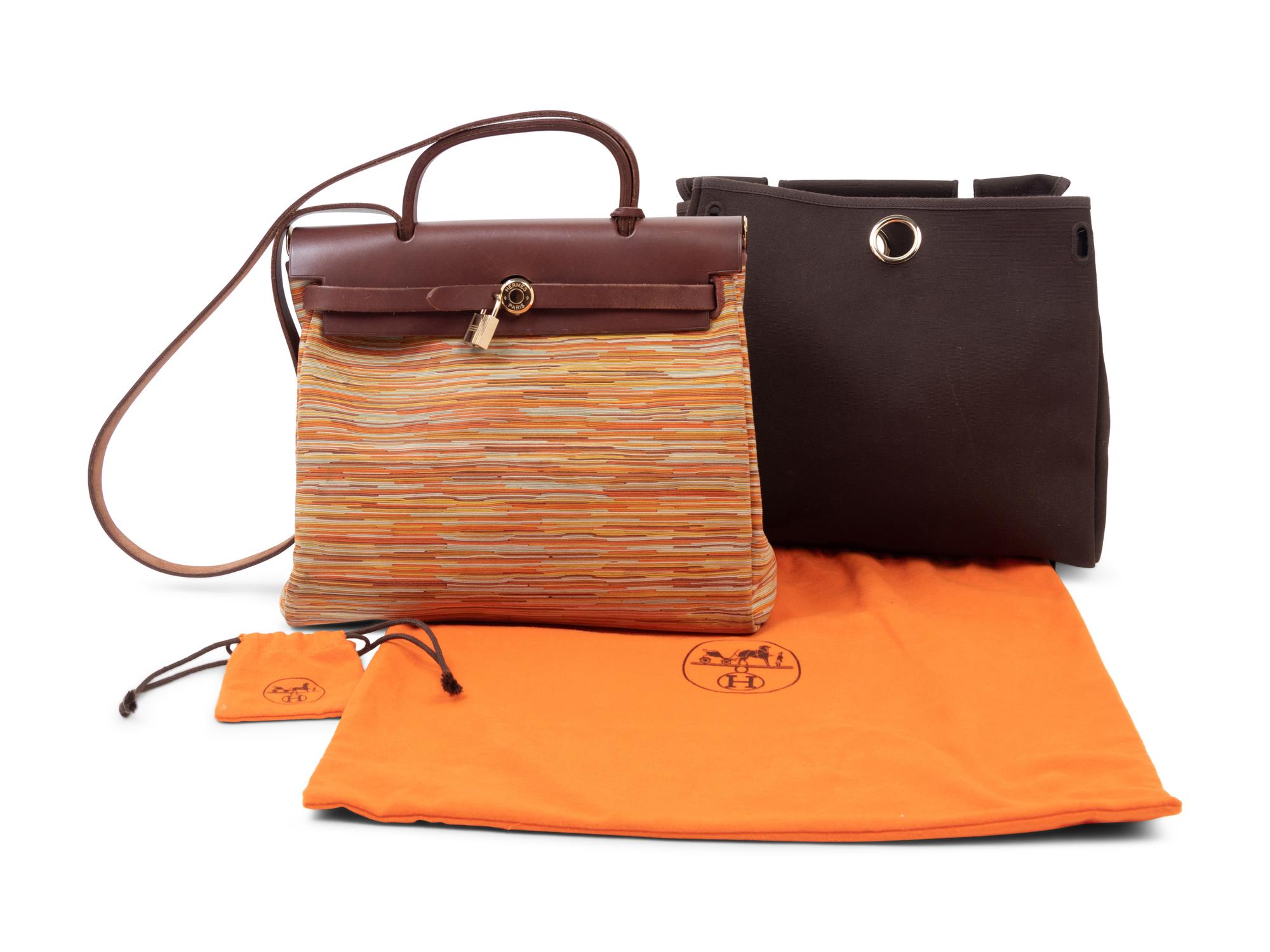 Hermès Vibrato Leather and Canvas Convertible Herbag, 2002