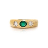 YELLOW GOLD, EMERALD, AND DIAMOND RING