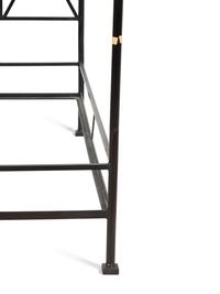 A Pair of Bronzed Metal Twin Four Poster Beds with Bed Hangings