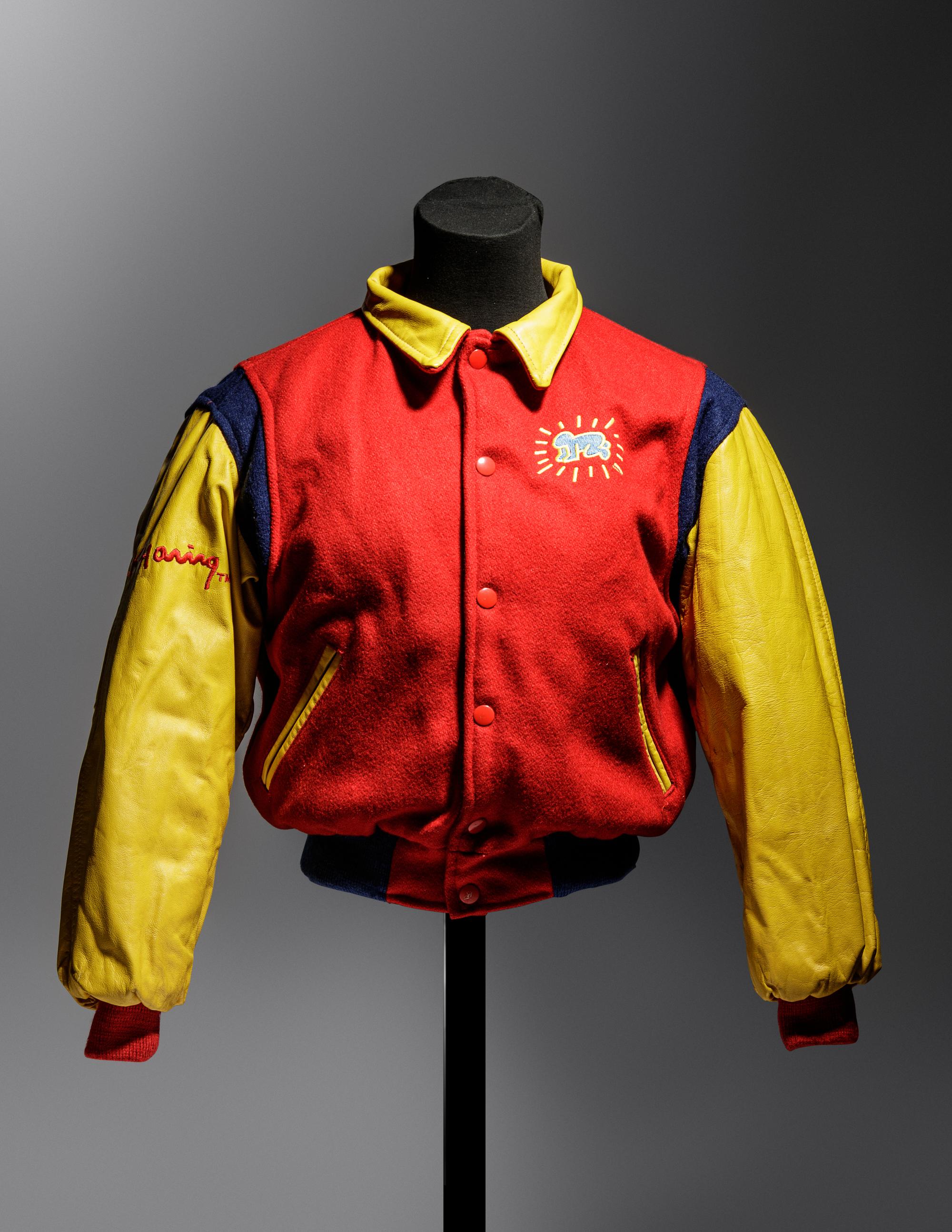 A Keith Haring Leather and Wool Boy's Bomber Jacket Retailed by Pop Shop, New York, Circa Early 1990s